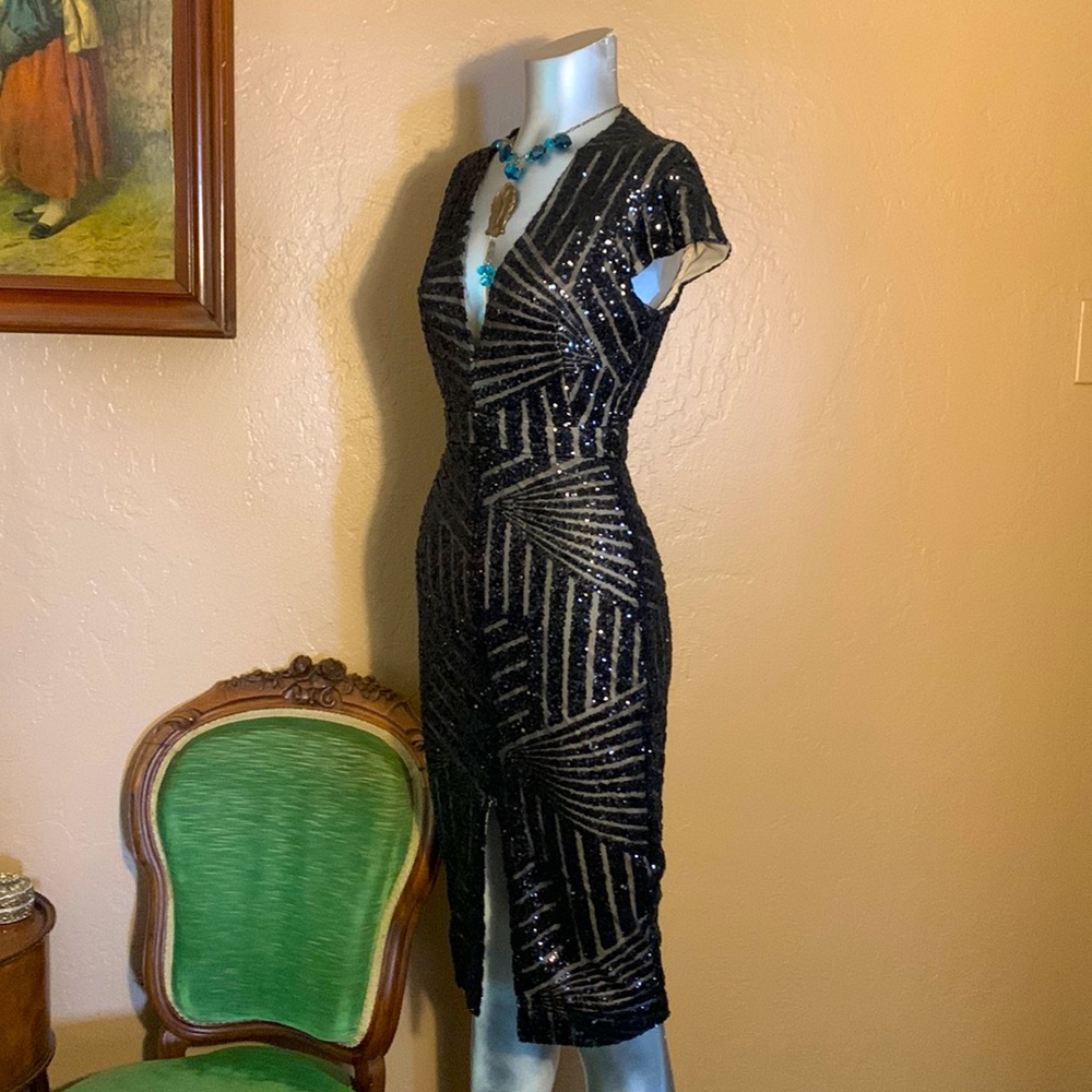 Vintage Rubber Ducky Black Sequin Low Cut Dress.  SZ XS